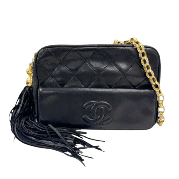 CHANEL Handbags - CHANEL Black Lambskin Leather Shoulder Bag